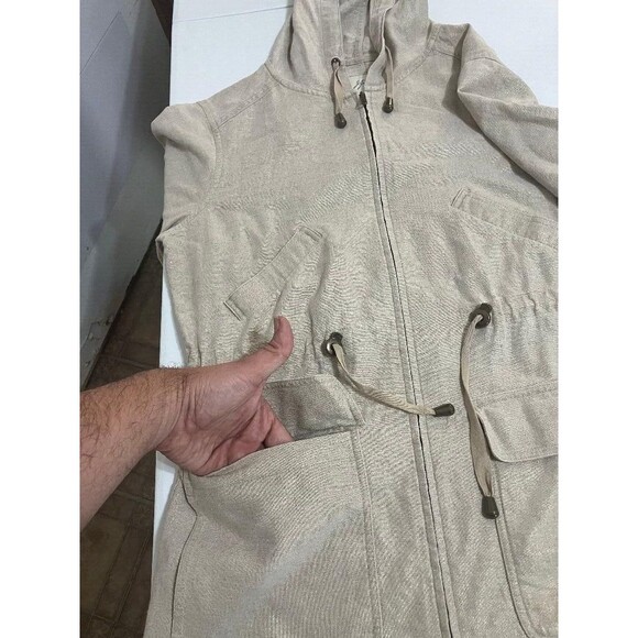 J Jill Womens Linen Blend Utility Jacket Size XSP Zip Beige Shimmer Gold Hoodie - Picture 10 of 14